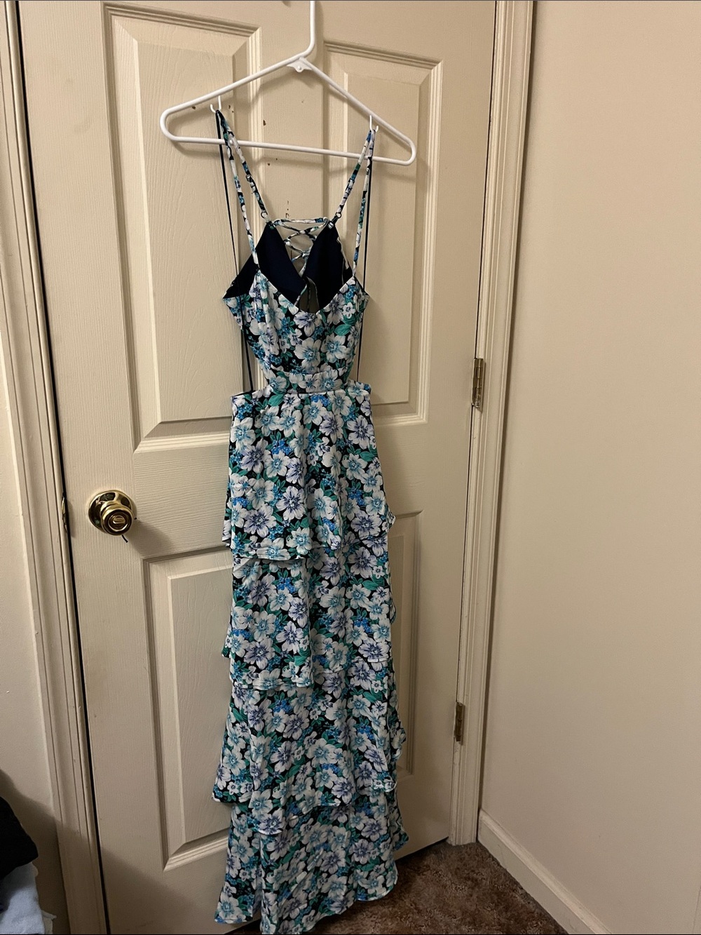 American Eagle Outfitters Blue Floral Tiered Maxi Dress with Strappy Back